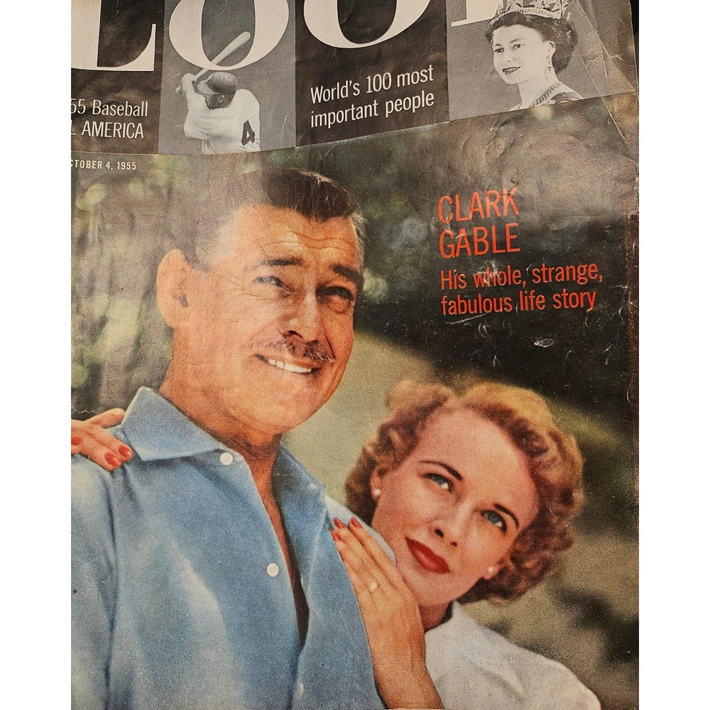 Vintage Look Magazine October 4 1955 Clark Gable Queen Elizabeth II Baseball